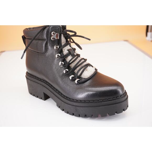 Marc Fisher Shoes - Marc Fisher Nairy Black Leather Shearling ankle boot size 7.5 biker Lugg wool